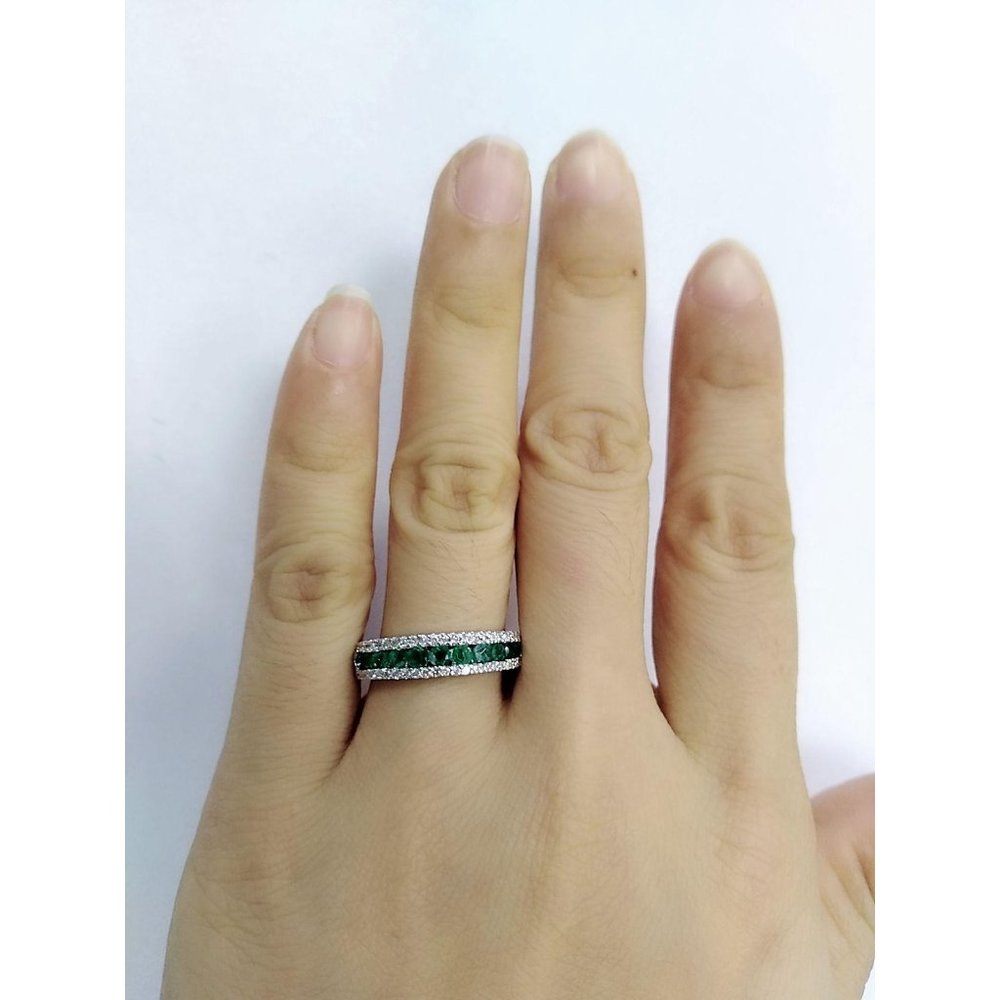 Real Diamond Emerald Gemstone Band White Gold
